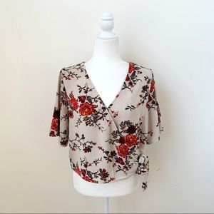 Xhilaration Floral Wrap Top w Front Tie